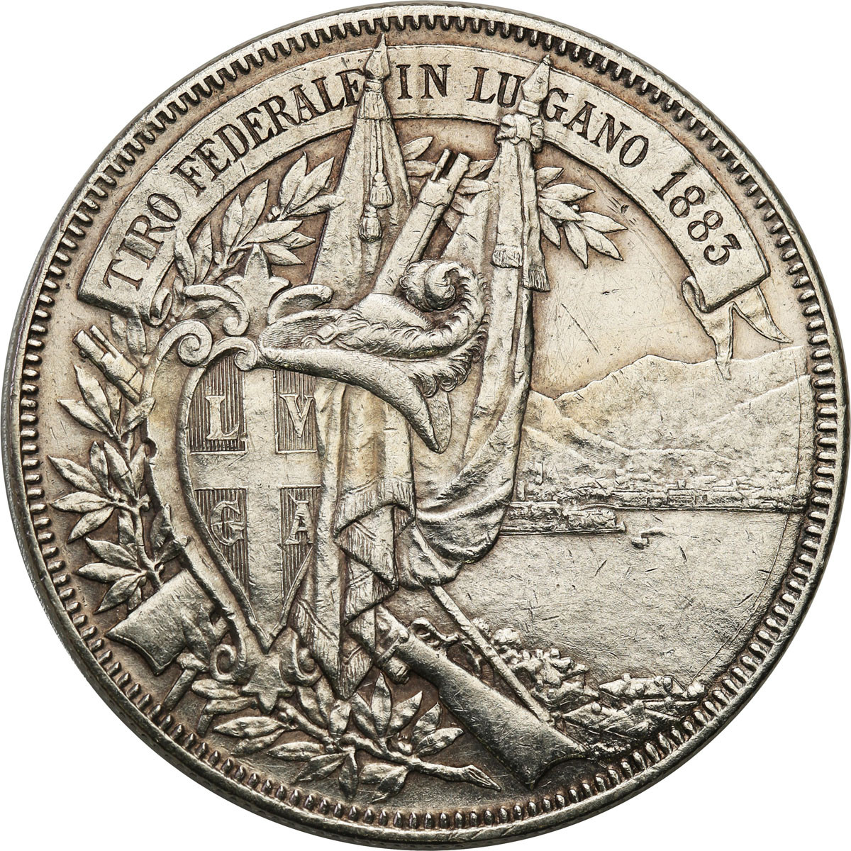 Szwajcaria. 5 franków 1883, Festiwal Strzelecki - Lugano